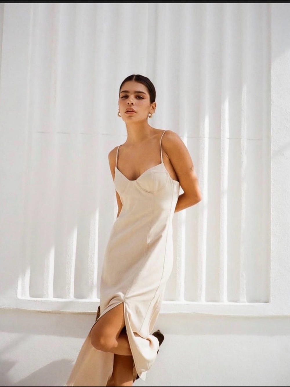 Zara Cream Slip Midi Dress